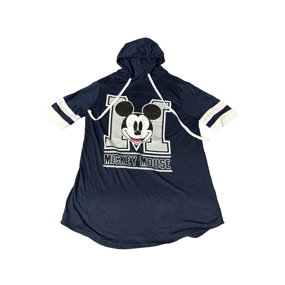 Disney Mickey Mouse Hooded Shirt Womes Large 11/13 Blue Short Sleeve